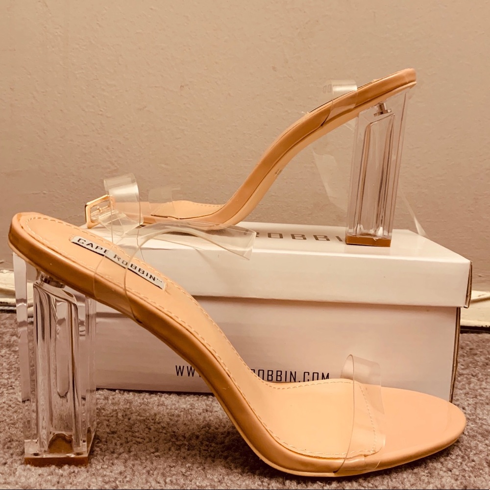 Transparent Nude High Heel. Chunky Clear Heel.